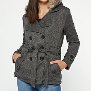 Gray Marled Sherpa Hooded Peacoat